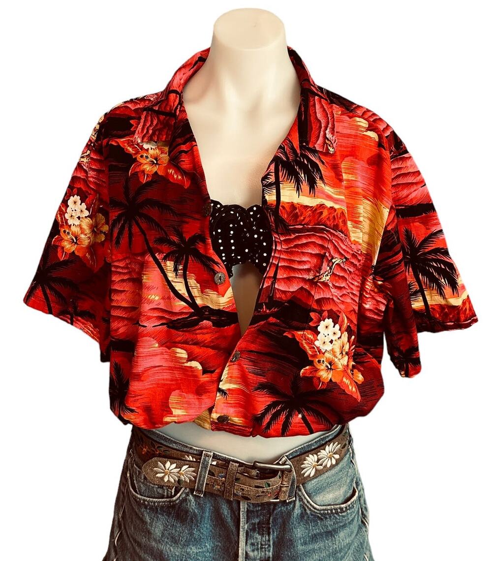Hawaiian Shirt Tropical Button Down Crop Top One Size Boxy Coconutgirl Unique